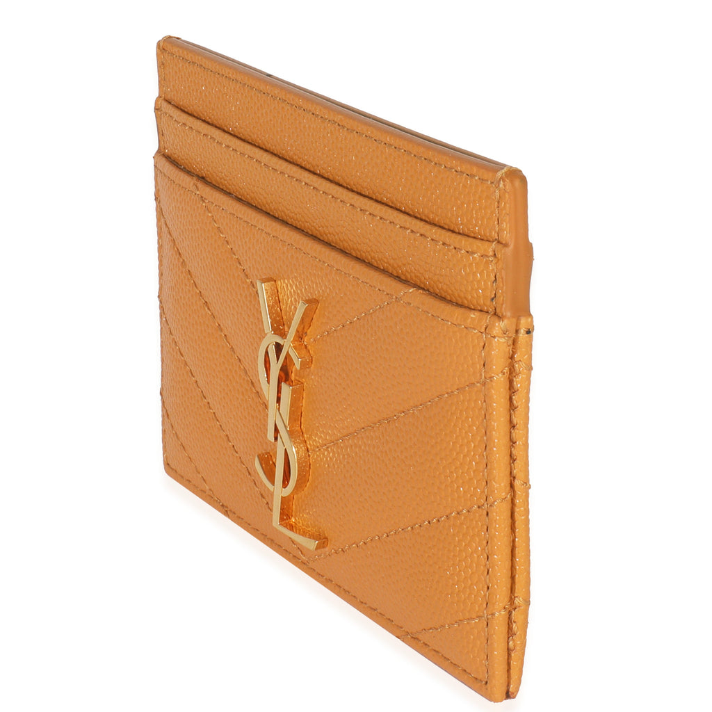 Saint Laurent Senape Yellow Grain De Poudre Matelasse Cassandre Card Case
