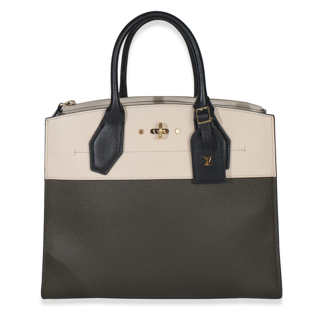 Louis Vuitton Kaki Creme Black Taurillon City Steamer MM