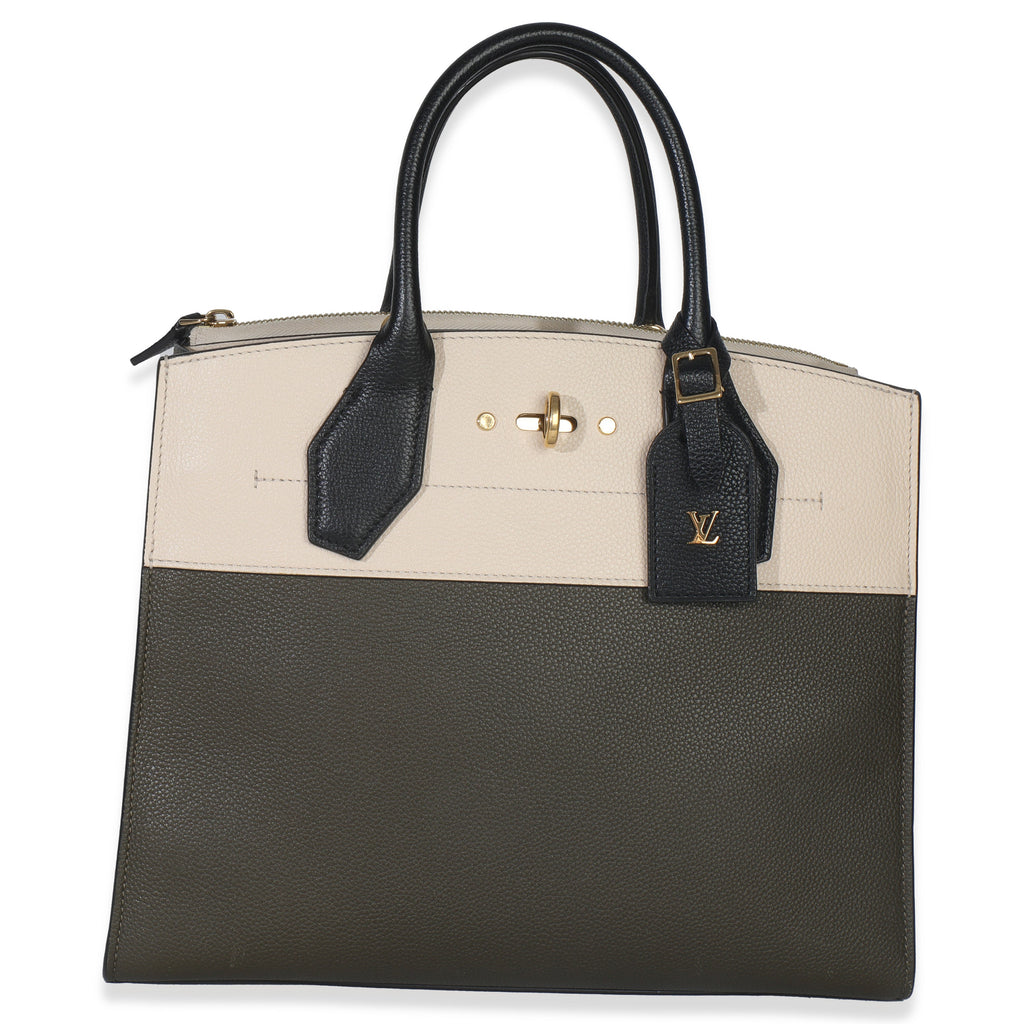 Louis Vuitton Kaki Creme Black Taurillon City Steamer MM