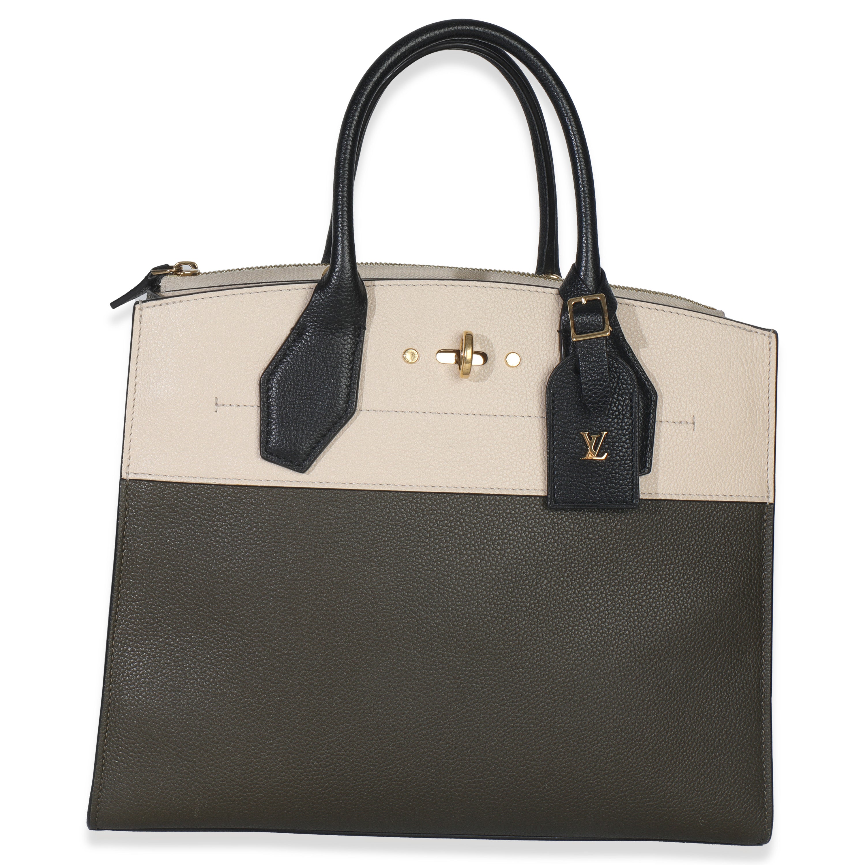 Louis Vuitton Kaki Creme Black Taurillon City Steamer MM