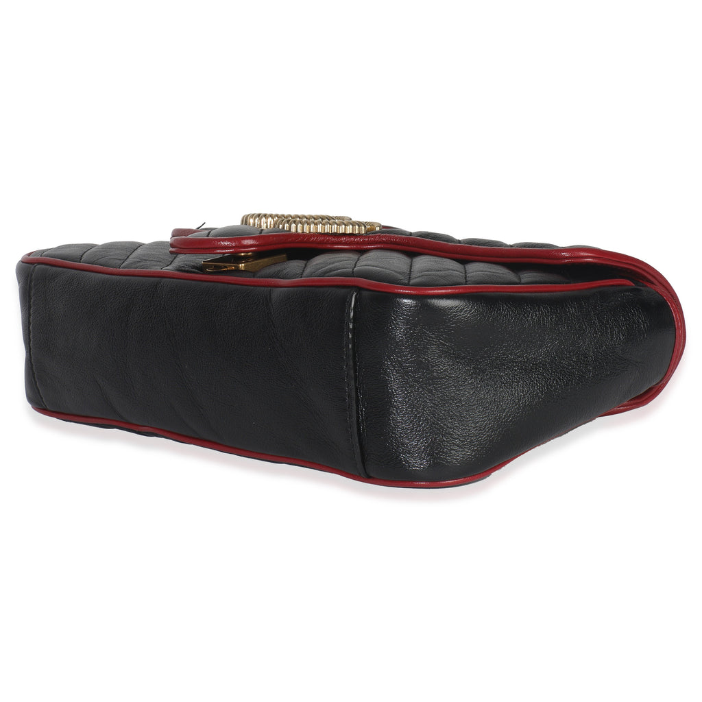 Gucci Red Black Calfskin Torchon Small GG Marmont Bag