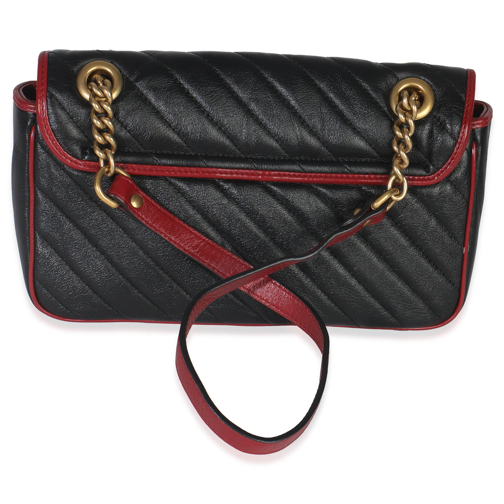 Gucci Red Black Calfskin Torchon Small GG Marmont Bag