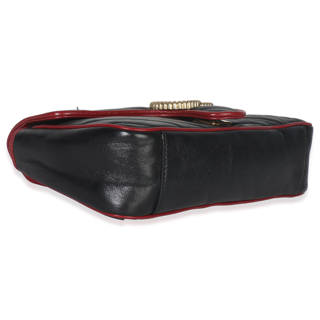 Gucci Red Black Calfskin Torchon Small GG Marmont Bag
