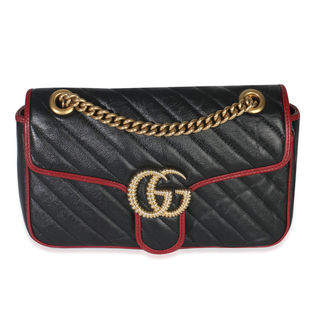 Gucci Red Black Calfskin Torchon Small GG Marmont Bag