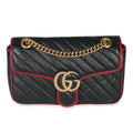 Gucci Red Black Calfskin Torchon Small GG Marmont Bag