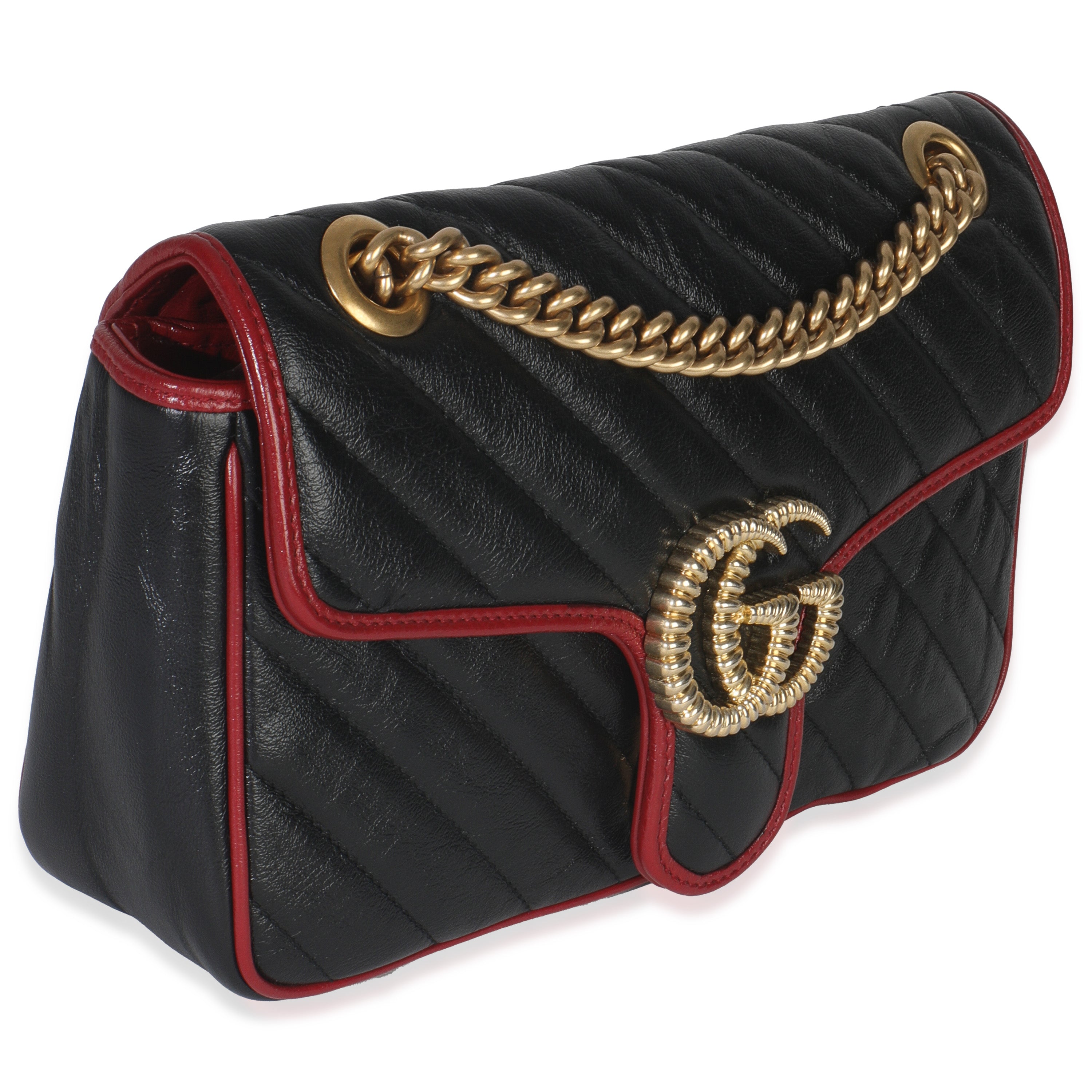 Gucci Red Black Calfskin Torchon Small GG Marmont Bag