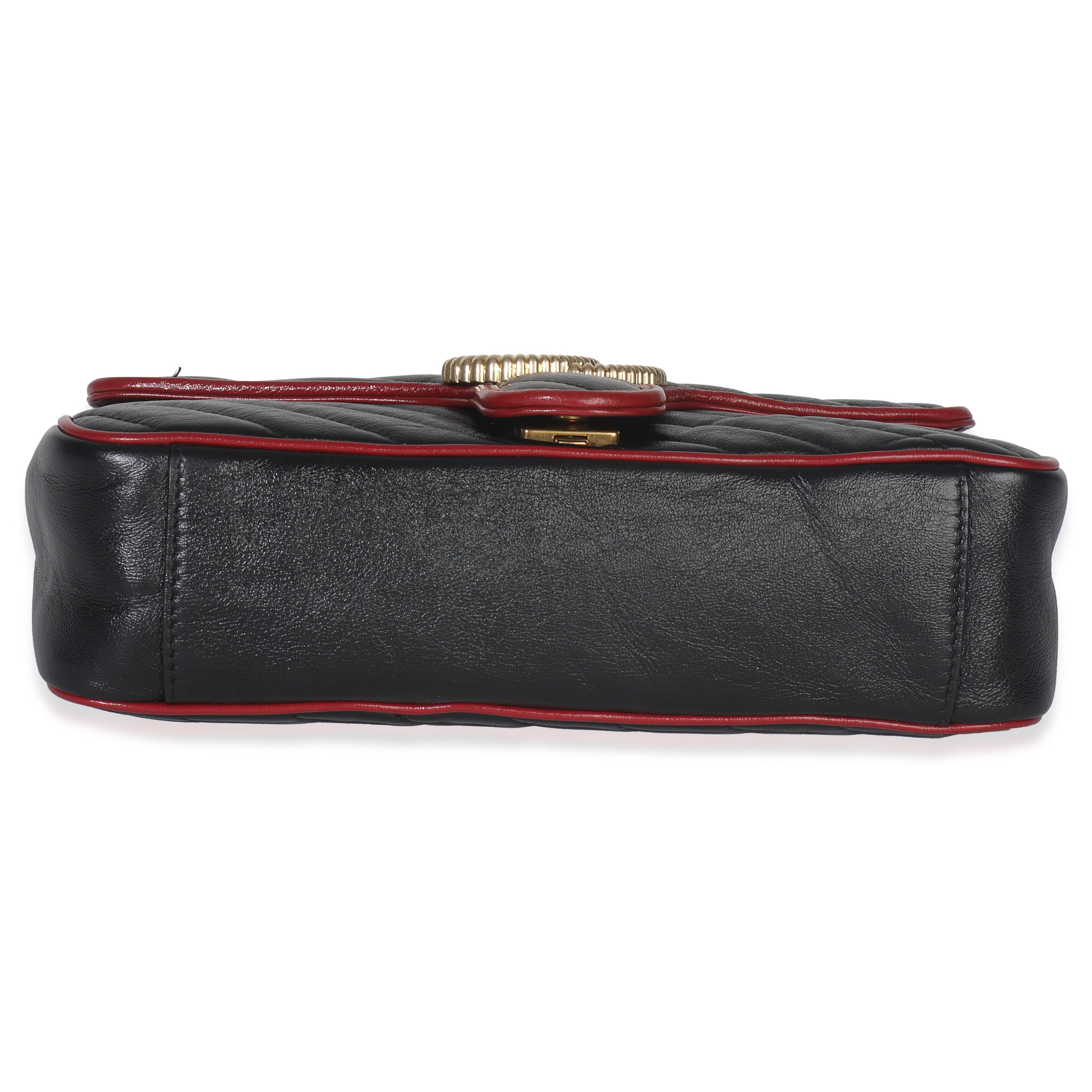 Gucci Red Black Calfskin Torchon Small GG Marmont Bag