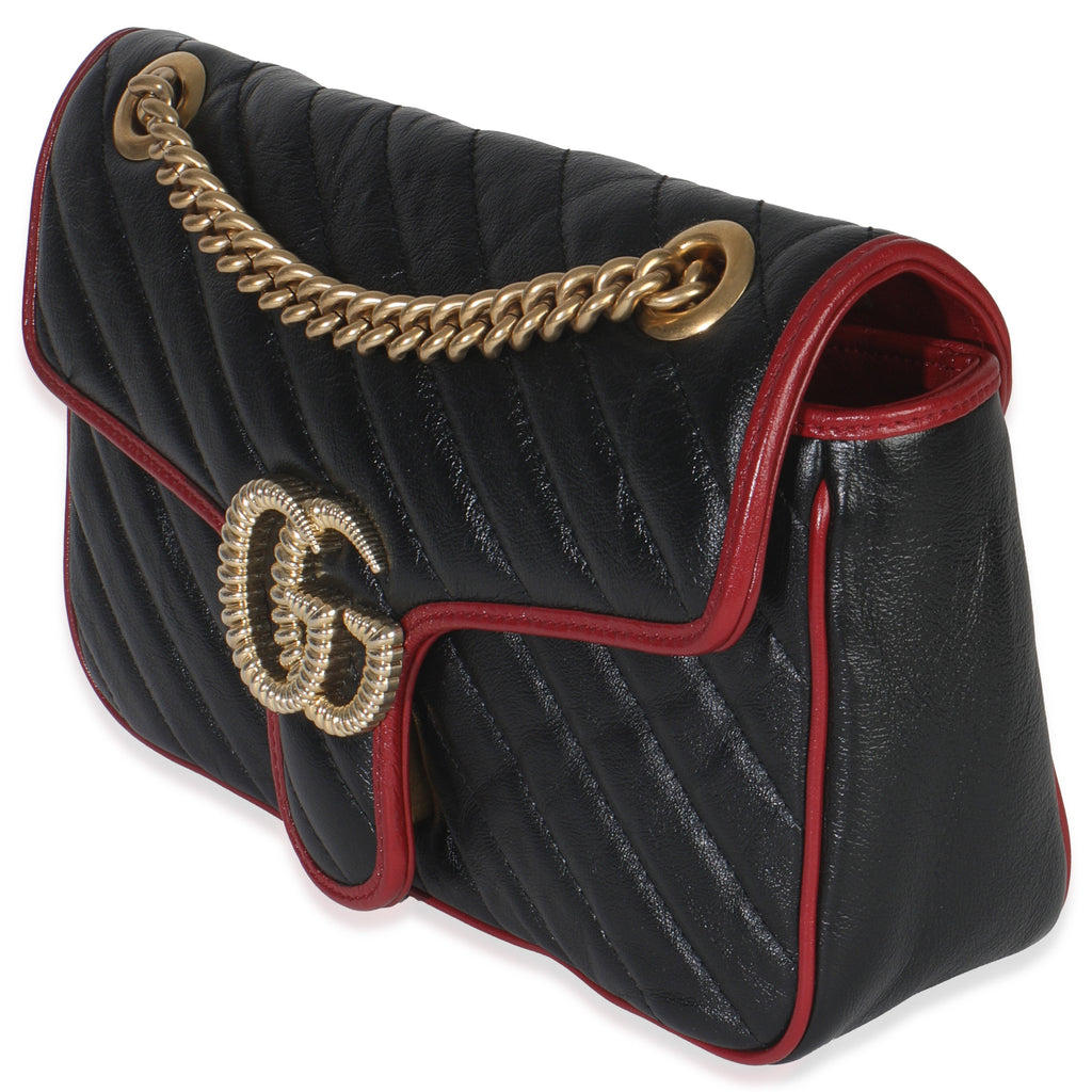 Gucci Red Black Calfskin Torchon Small GG Marmont Bag
