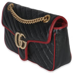Gucci Red Black Calfskin Torchon Small GG Marmont Bag