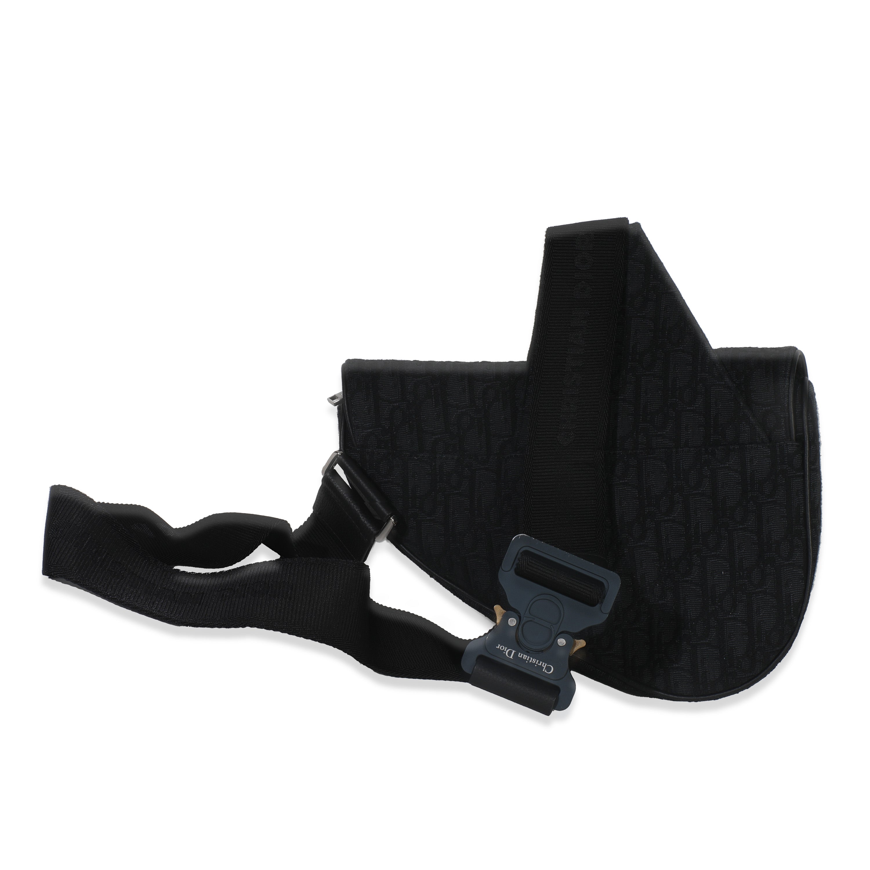 Christian Dior Black Oblique Jacquard Canvas Saddle Crossbody