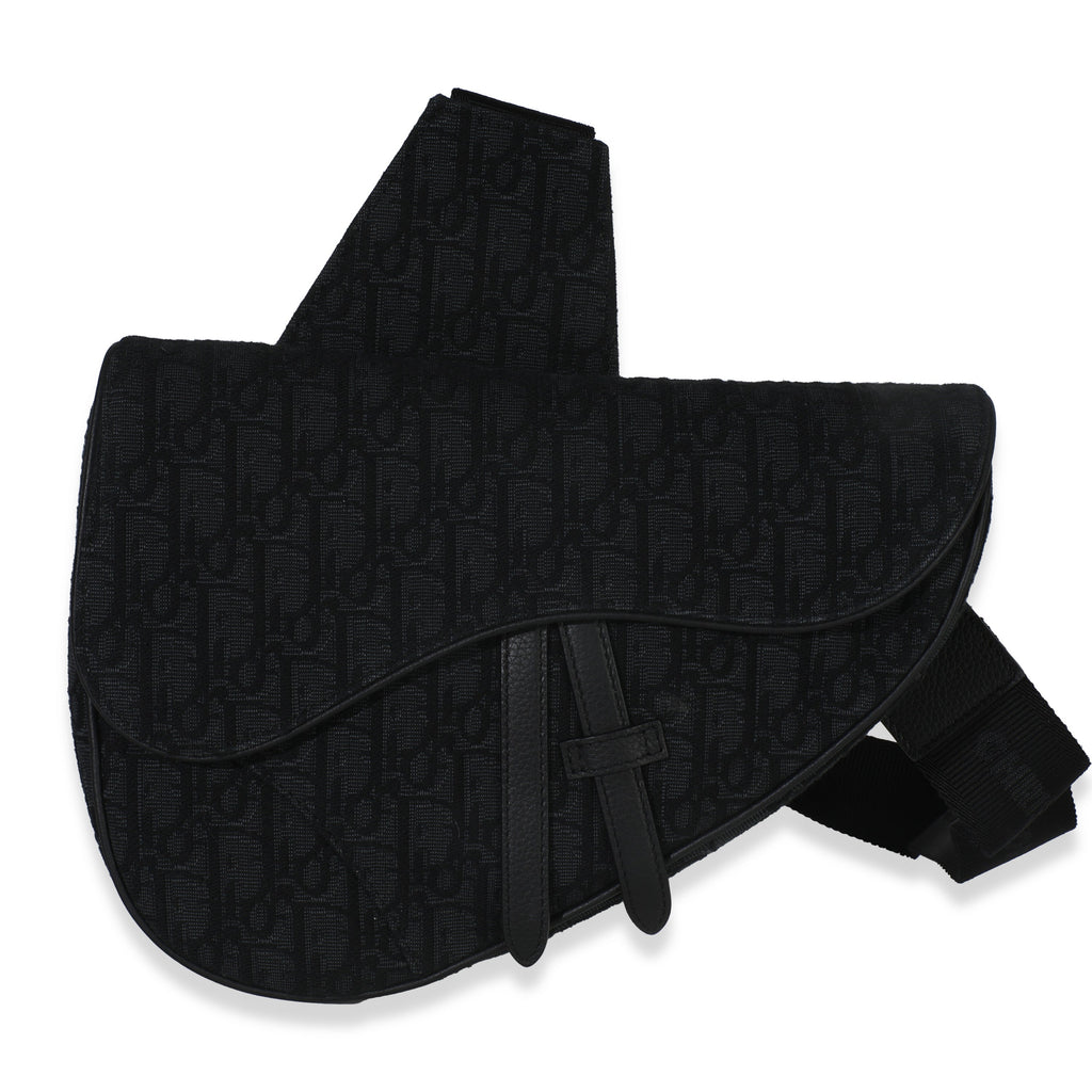 Christian Dior Black Oblique Jacquard Canvas Saddle Crossbody