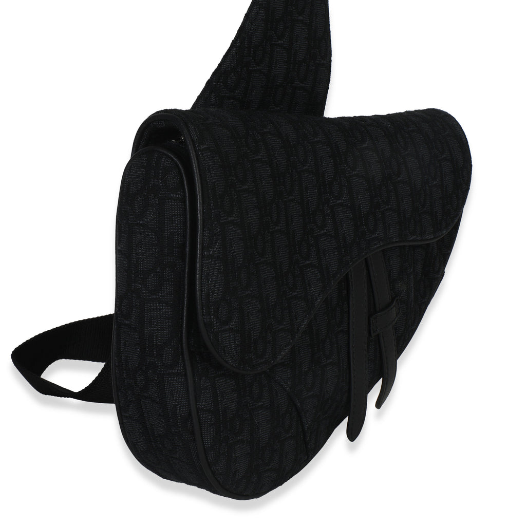 Christian Dior Black Oblique Jacquard Canvas Saddle Crossbody