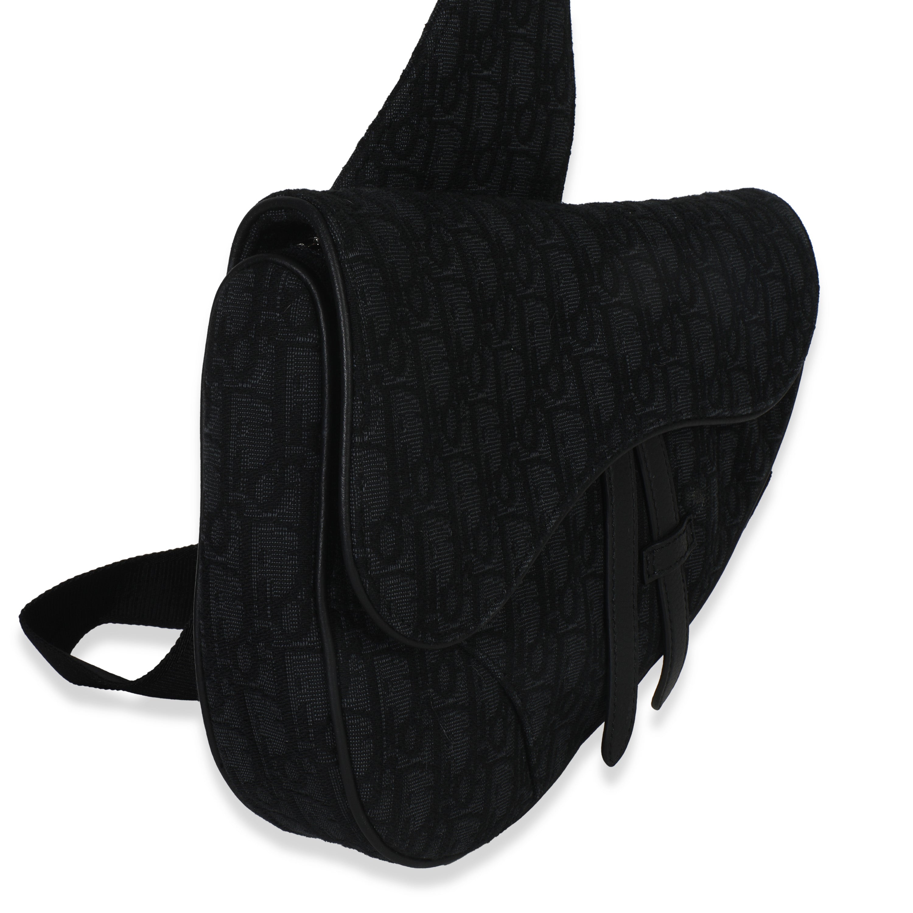Christian Dior Black Oblique Jacquard Canvas Saddle Crossbody