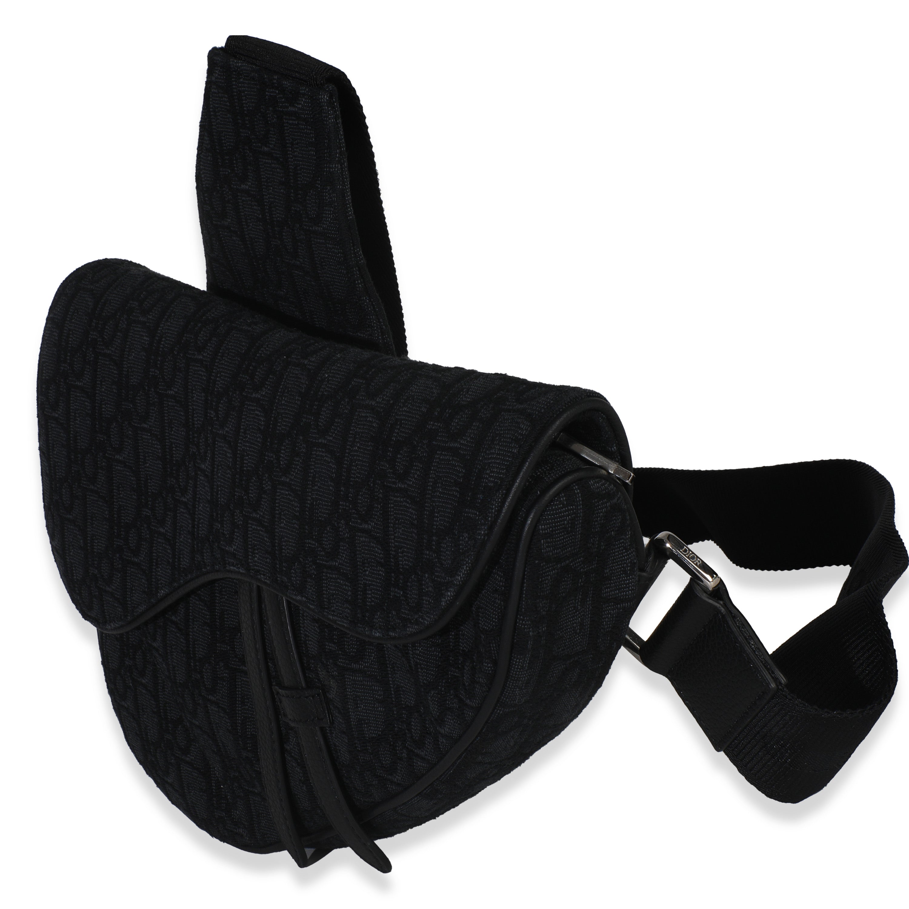 Christian Dior Black Oblique Jacquard Canvas Saddle Crossbody