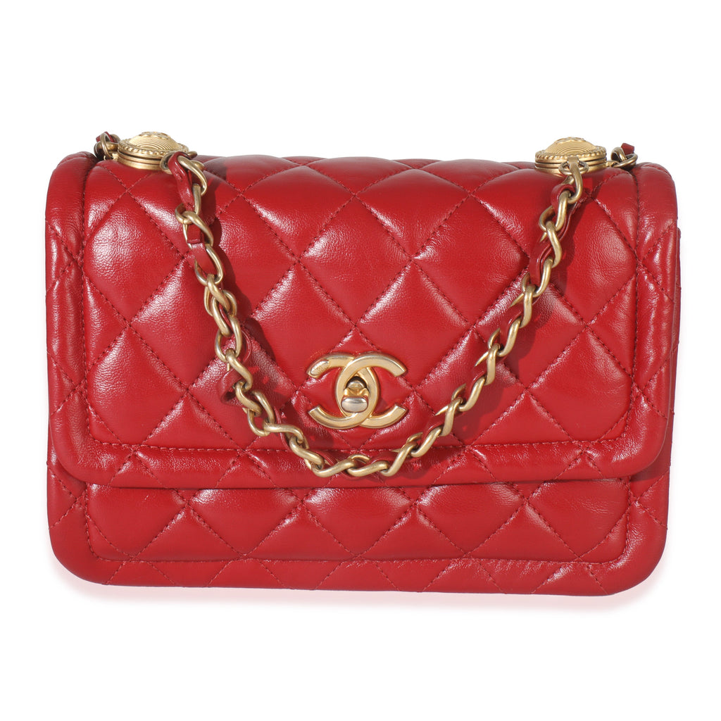 Chanel Red Quilted Puffy Calfskin Small Twist Your Buttons Flap Bag