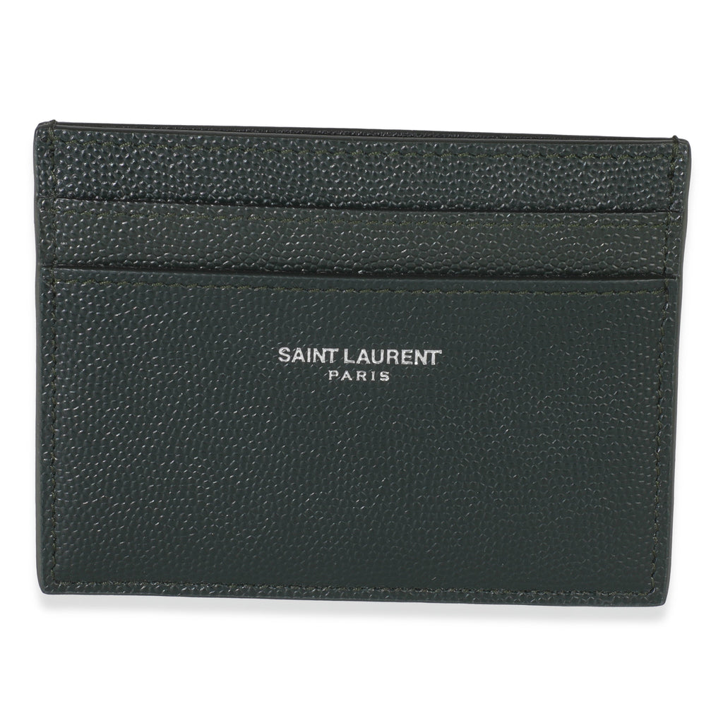 Saint Laurent Dark Khaki Grain De Poudre Credit Card Case