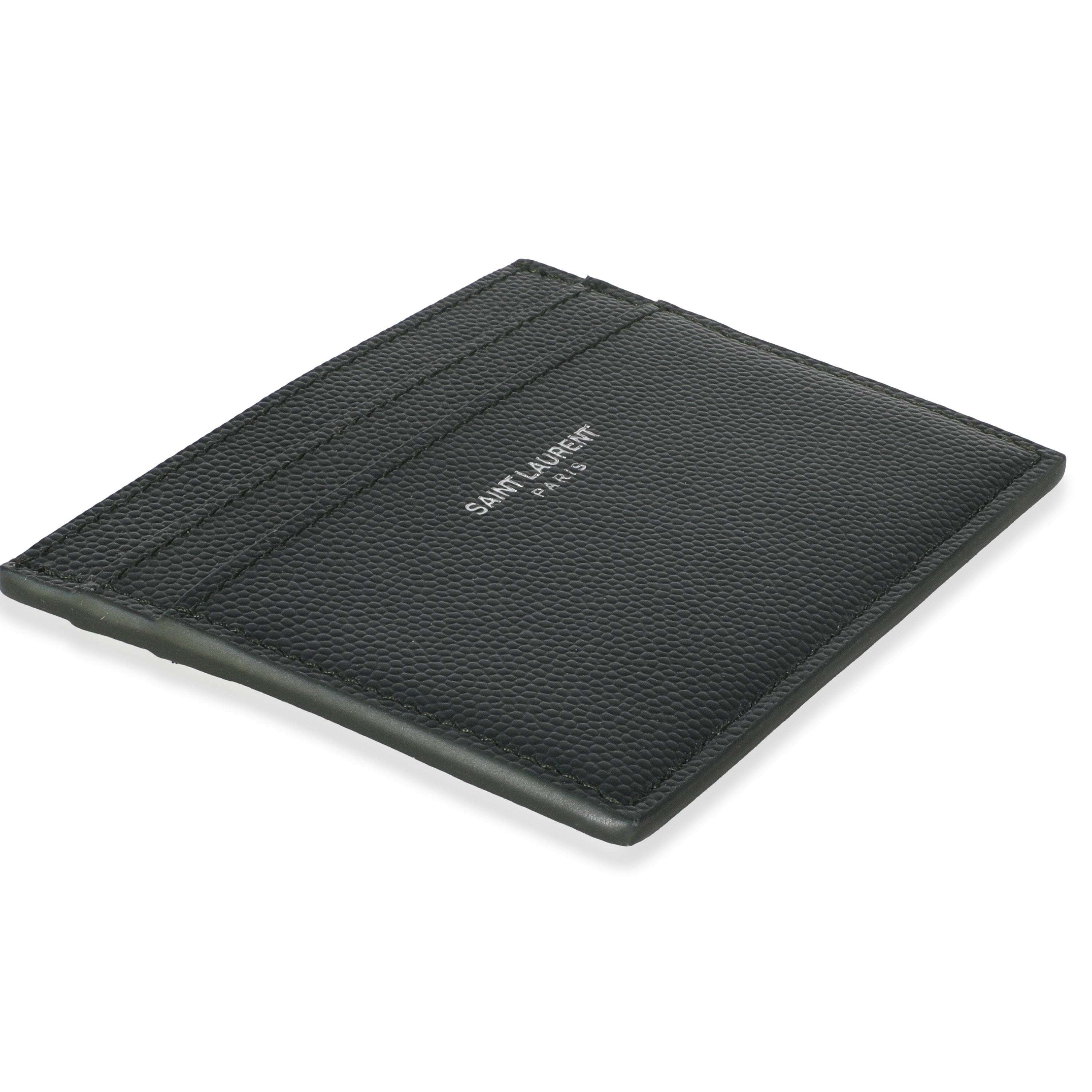 Saint Laurent Dark Khaki Grain De Poudre Credit Card Case