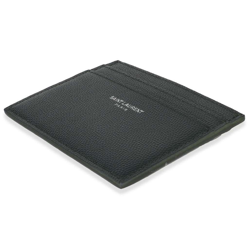 Saint Laurent Dark Khaki Grain De Poudre Credit Card Case