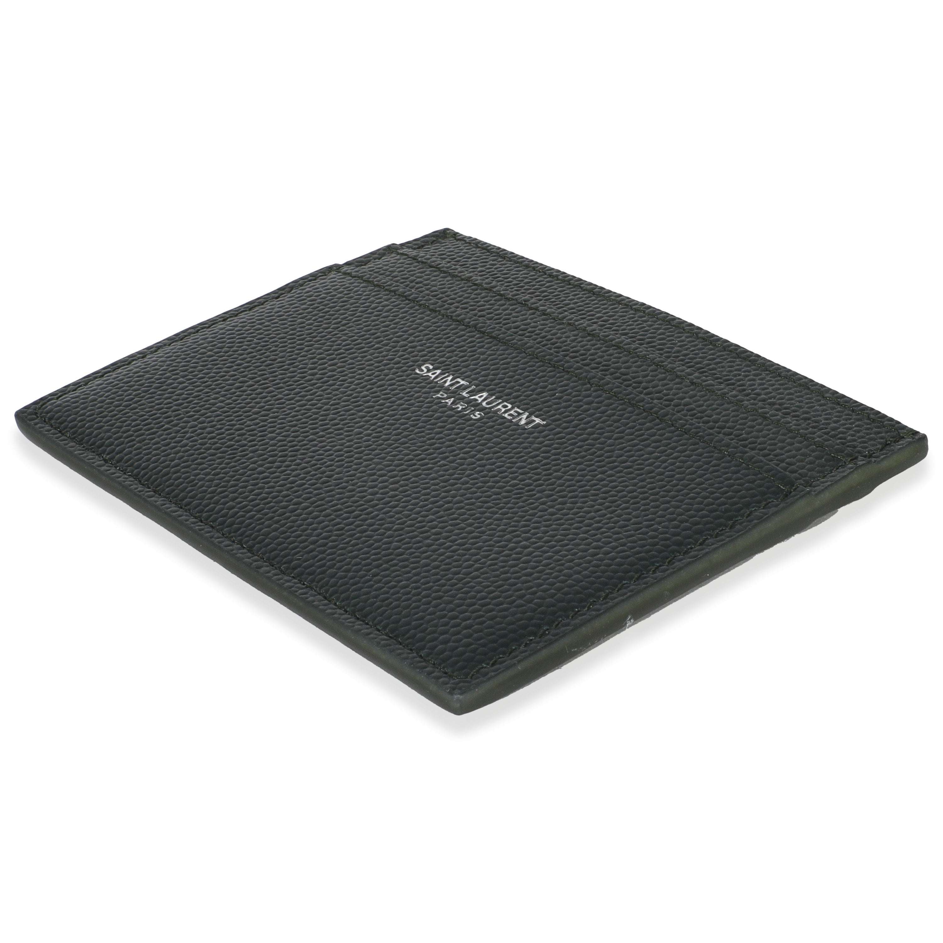 Saint Laurent Dark Khaki Grain De Poudre Credit Card Case