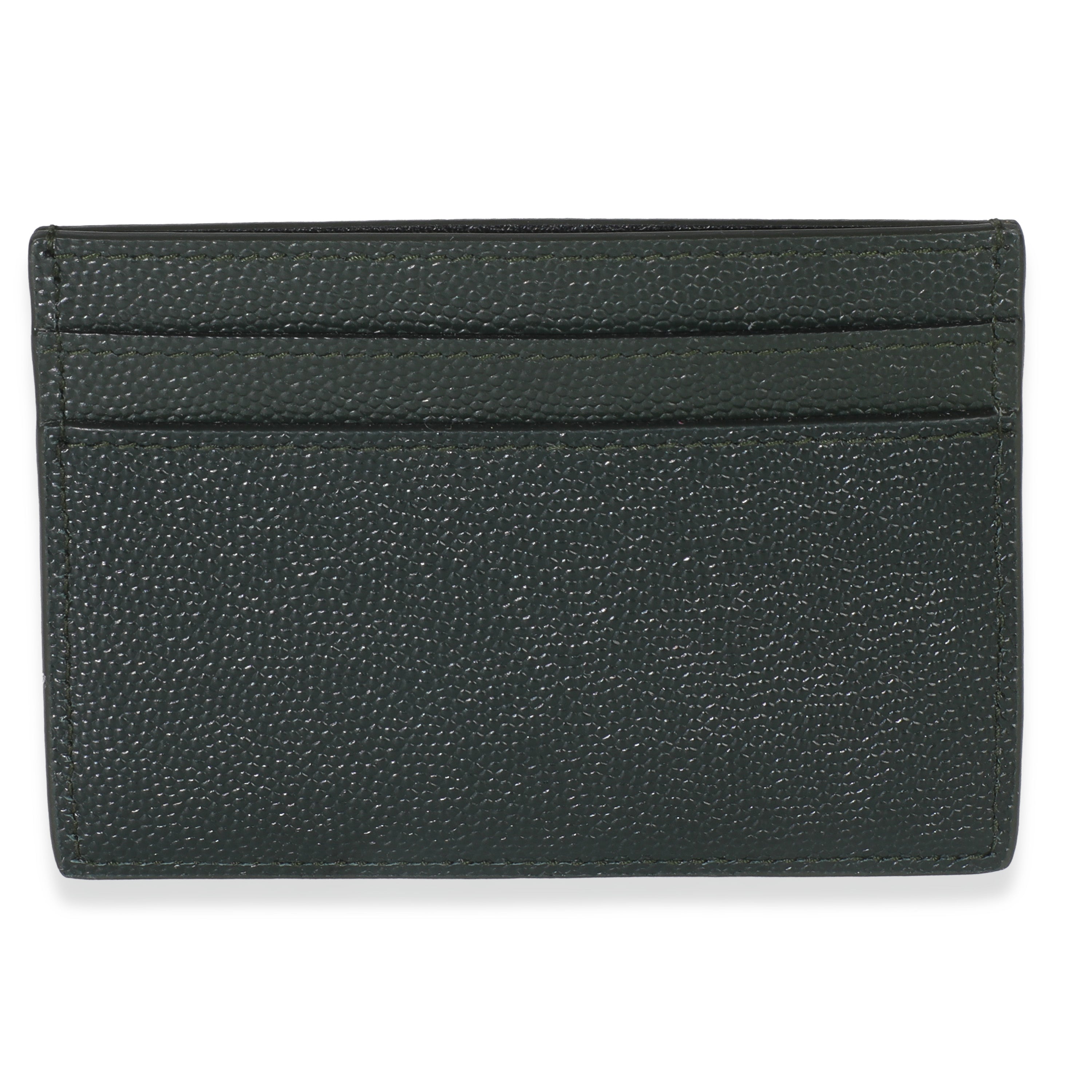 Saint Laurent Dark Khaki Grain De Poudre Credit Card Case