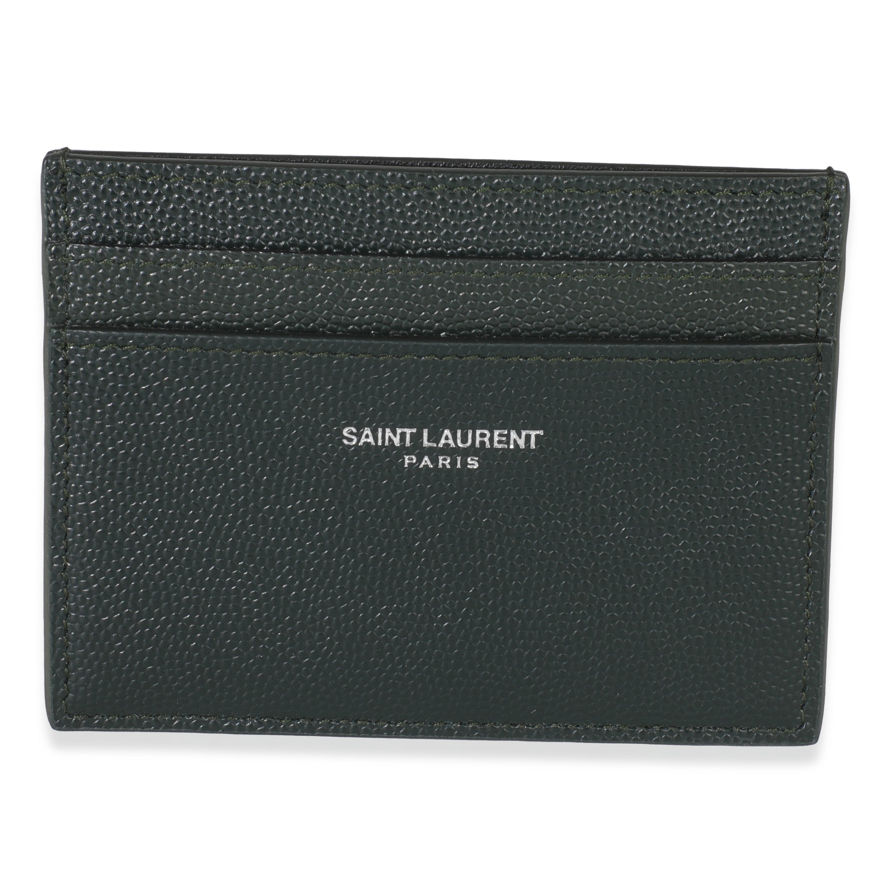 Saint Laurent Dark Khaki Grain De Poudre Credit Card Case