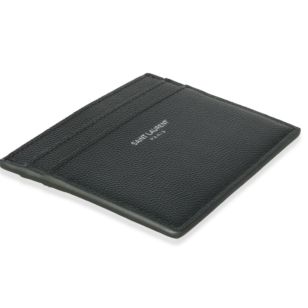 Saint Laurent Dark Khaki Grain De Poudre Credit Card Case