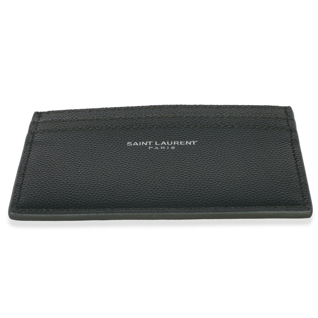 Saint Laurent Dark Khaki Grain De Poudre Credit Card Case