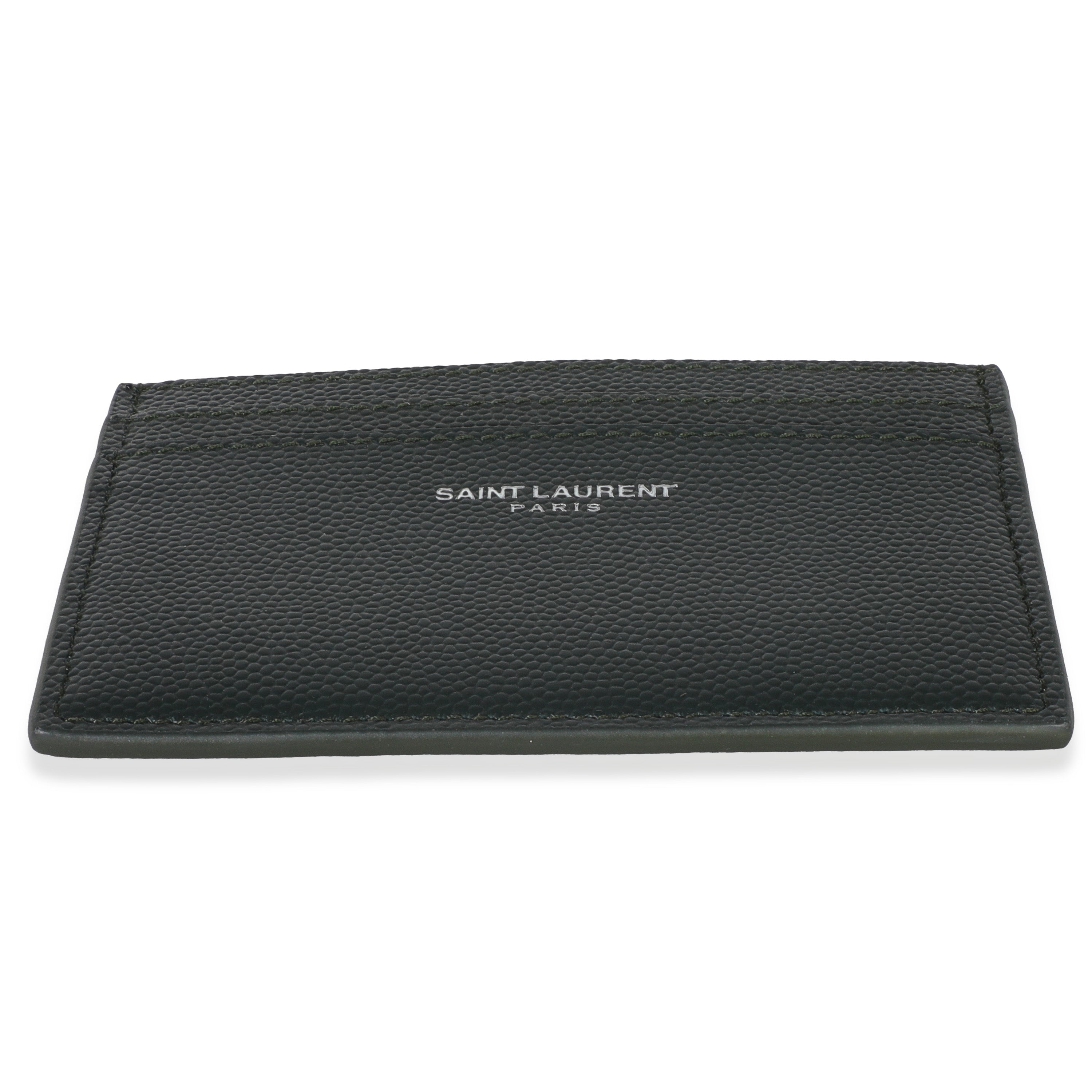Saint Laurent Dark Khaki Grain De Poudre Credit Card Case