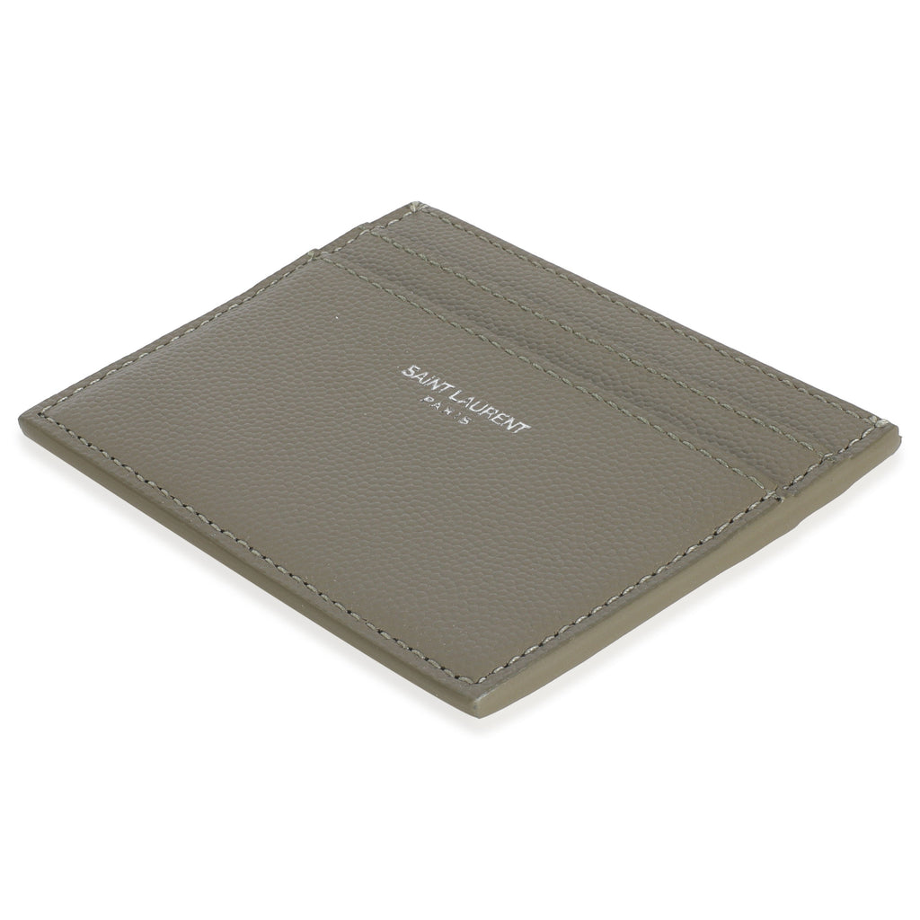 Saint Laurent Olive Green Grain De Poudre Credit Card Case