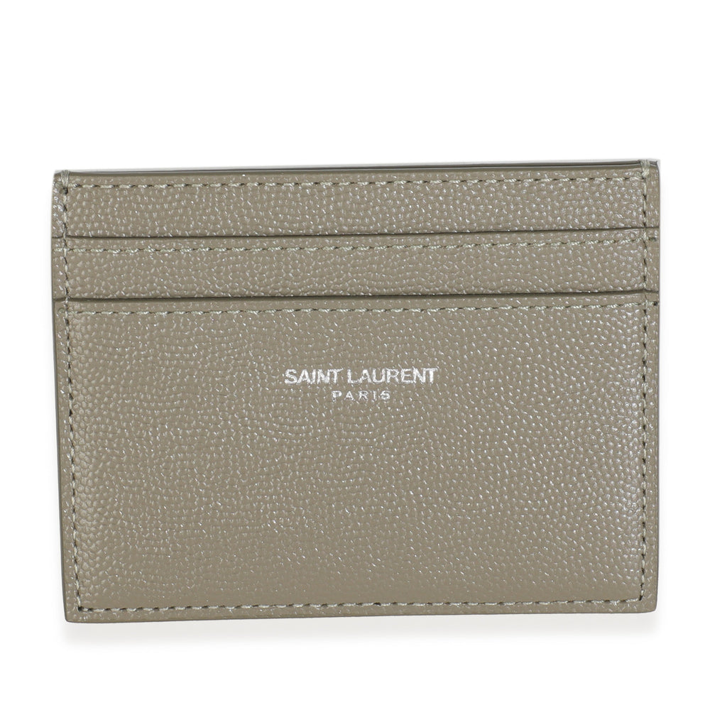 Saint Laurent Olive Green Grain De Poudre Credit Card Case