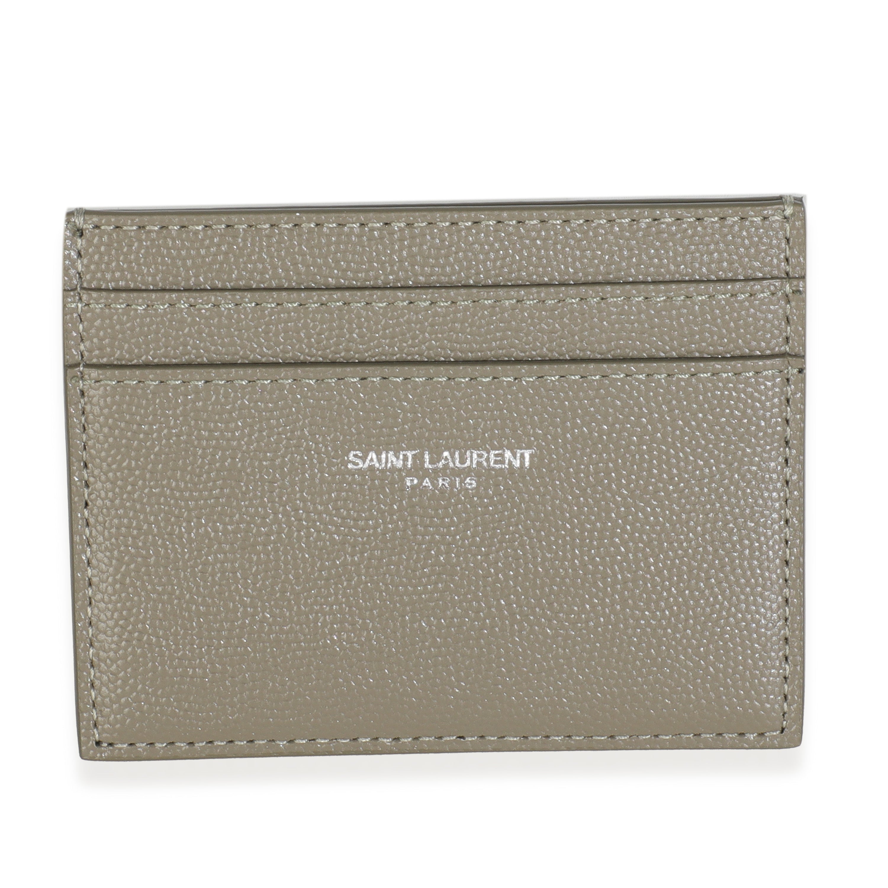 Saint Laurent Olive Green Grain De Poudre Credit Card Case