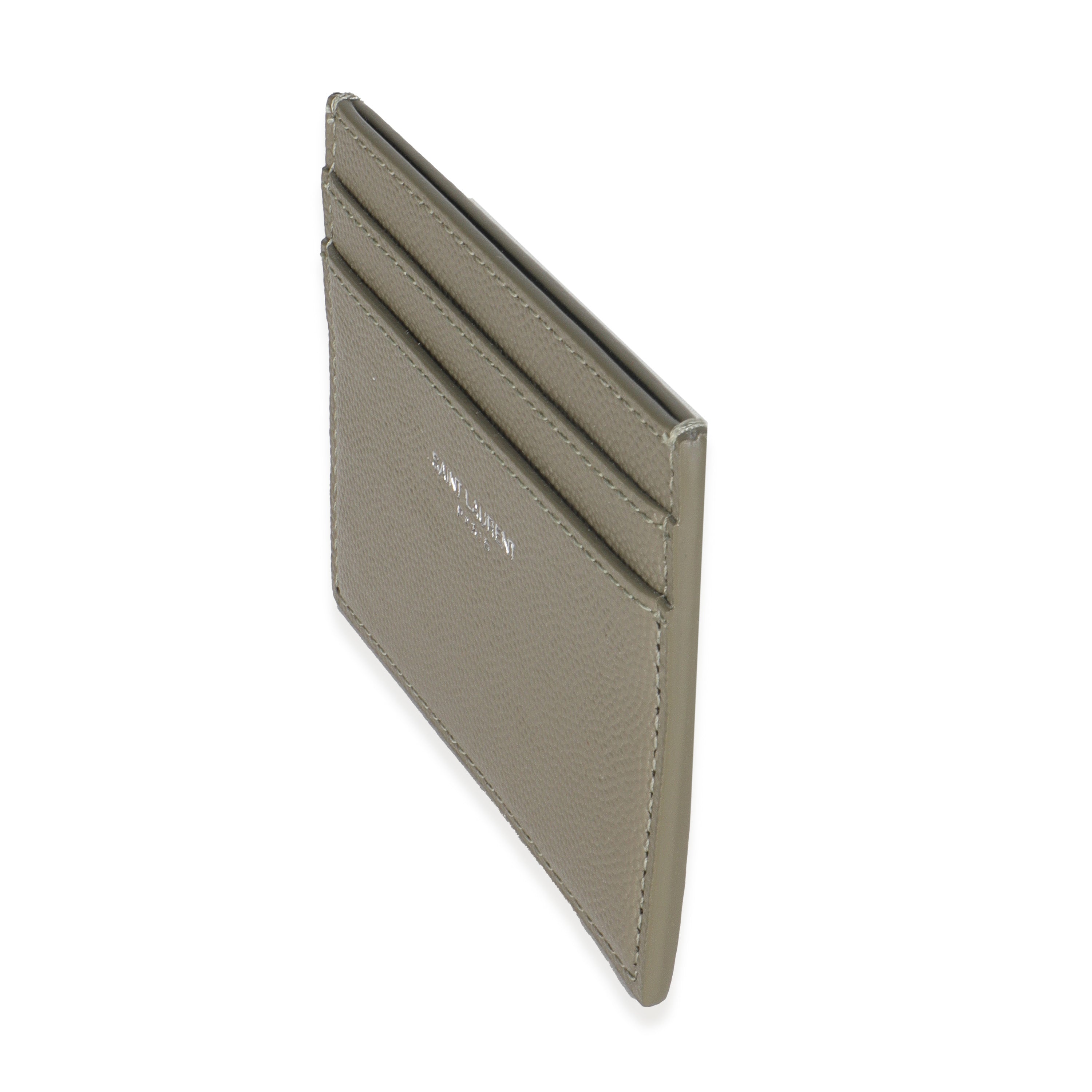 Saint Laurent Olive Green Grain De Poudre Credit Card Case