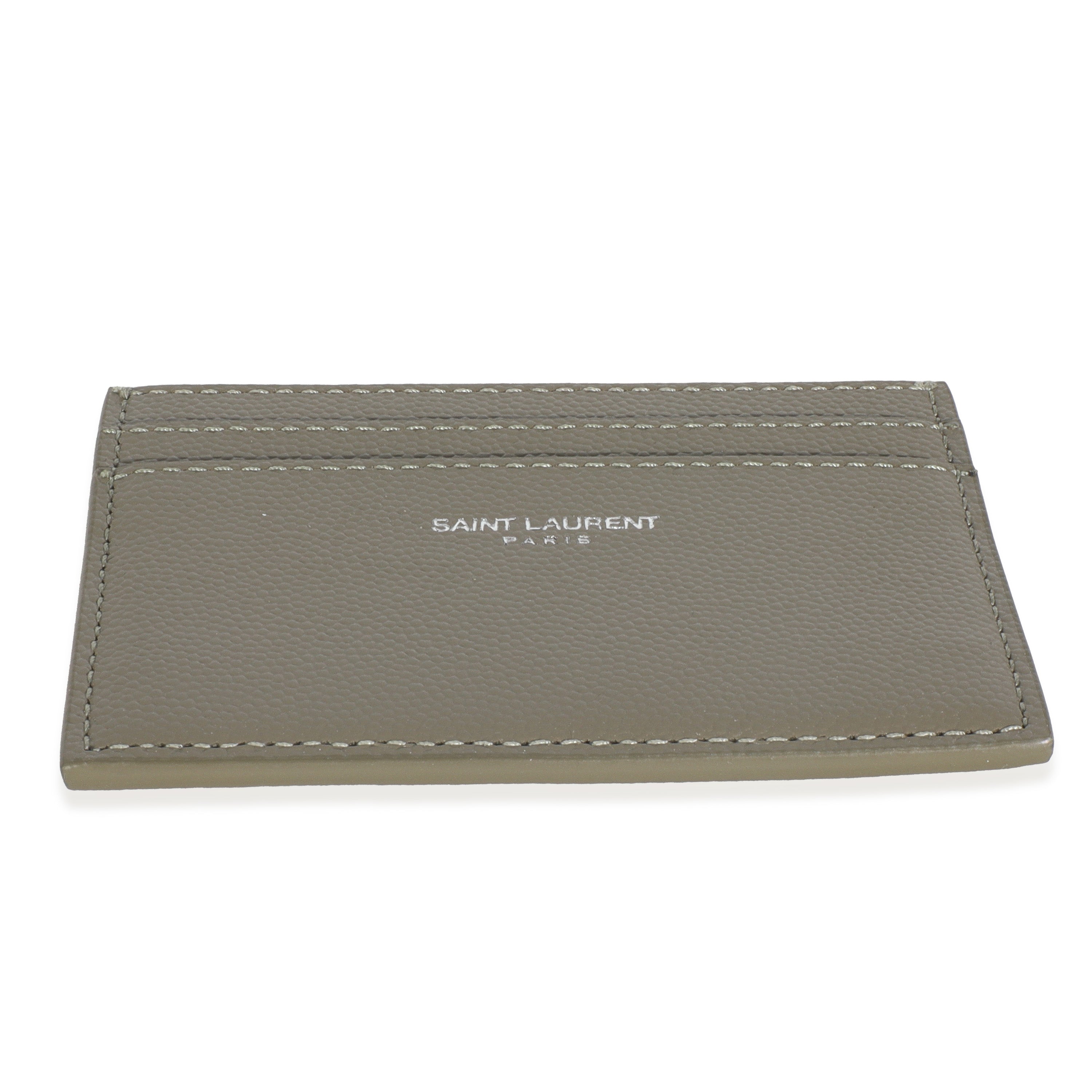 Saint Laurent Olive Green Grain De Poudre Credit Card Case