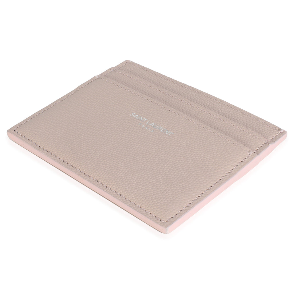 Saint Laurent Light Pink Grain De Poudre Credit Card Case