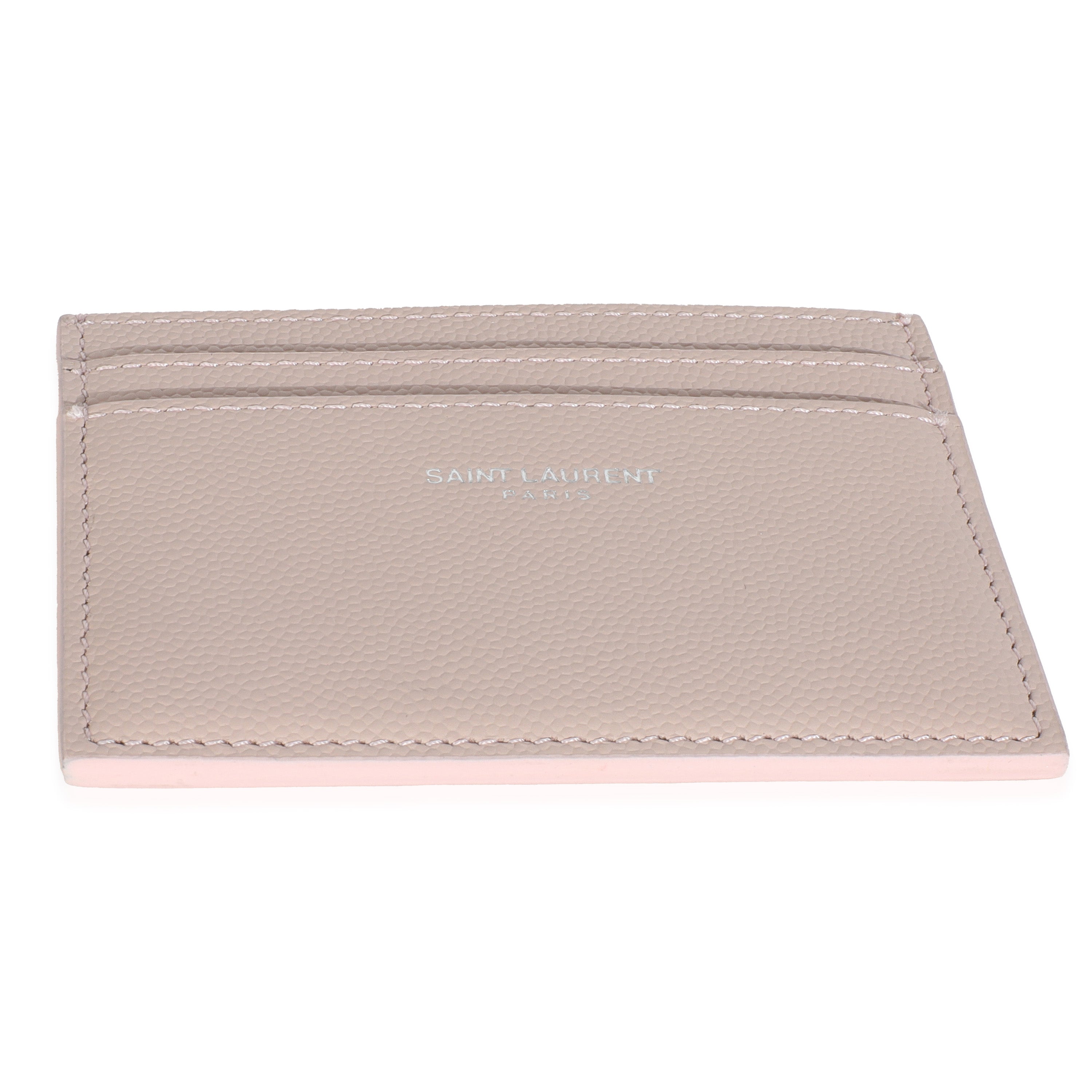 Saint Laurent Light Pink Grain De Poudre Credit Card Case