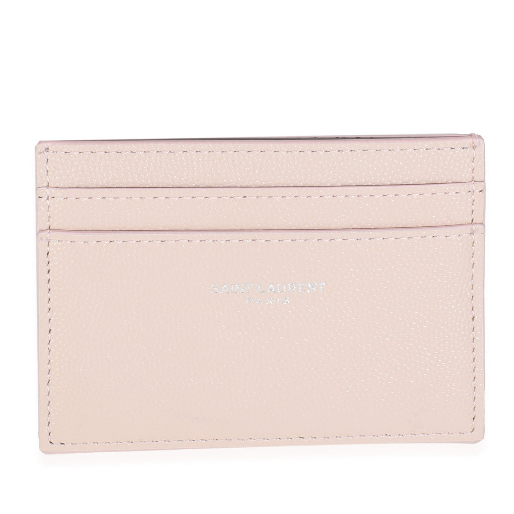 Saint Laurent Light Pink Grain De Poudre Credit Card Case