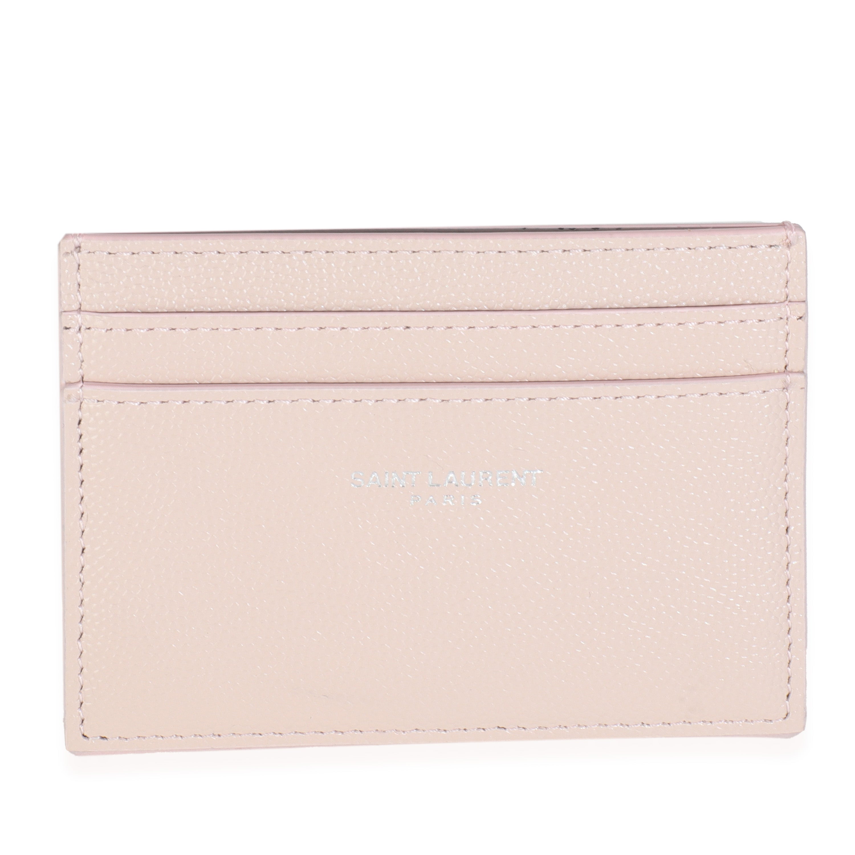 Saint Laurent Light Pink Grain De Poudre Credit Card Case