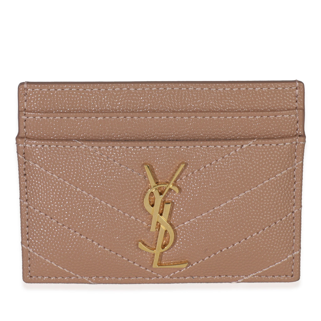 Saint Laurent Pale Pink Grain De Poudre Matelasse Cassandre Card Case