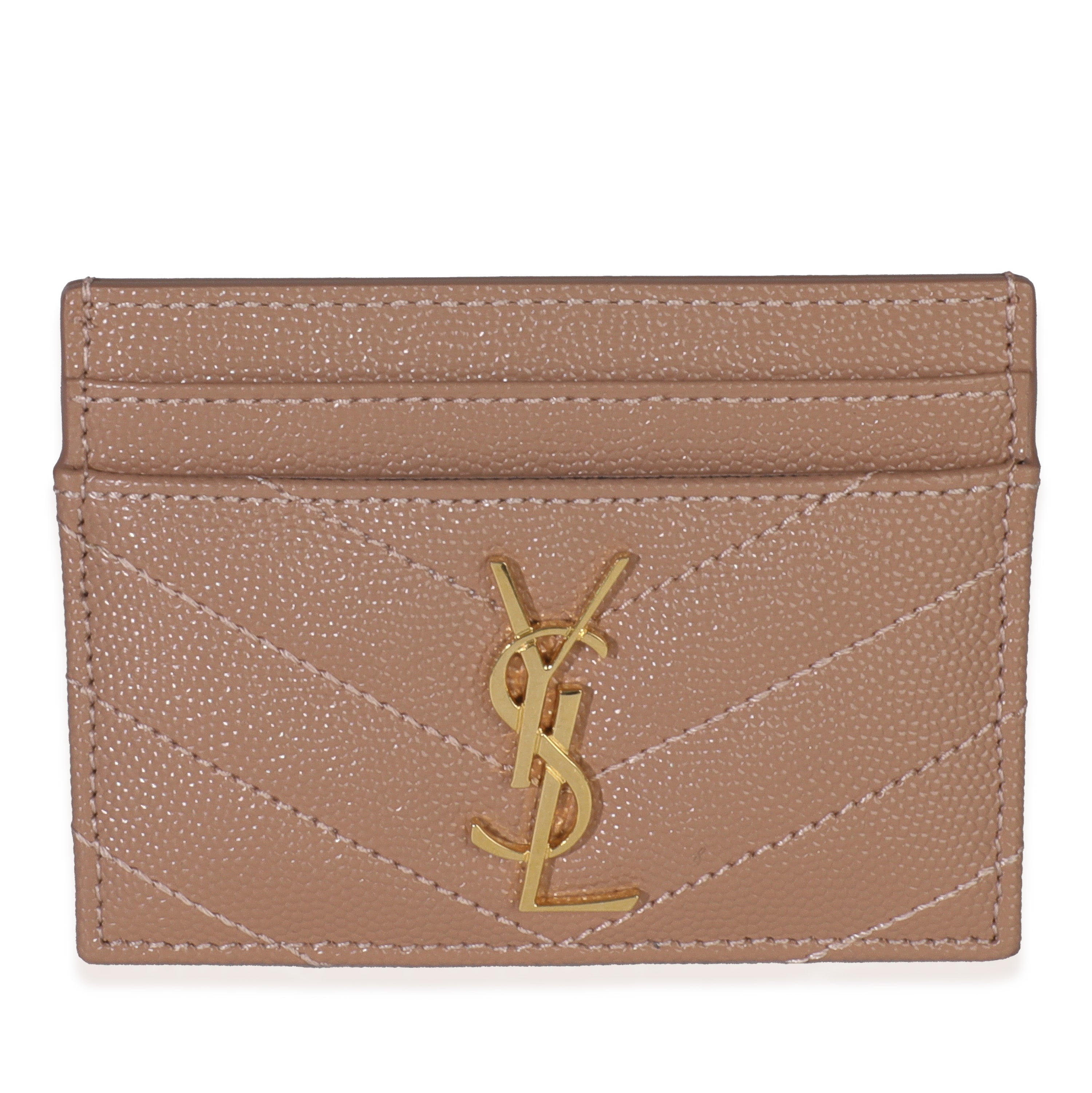 Saint Laurent Pale Pink Grain De Poudre Matelasse Cassandre Card Case