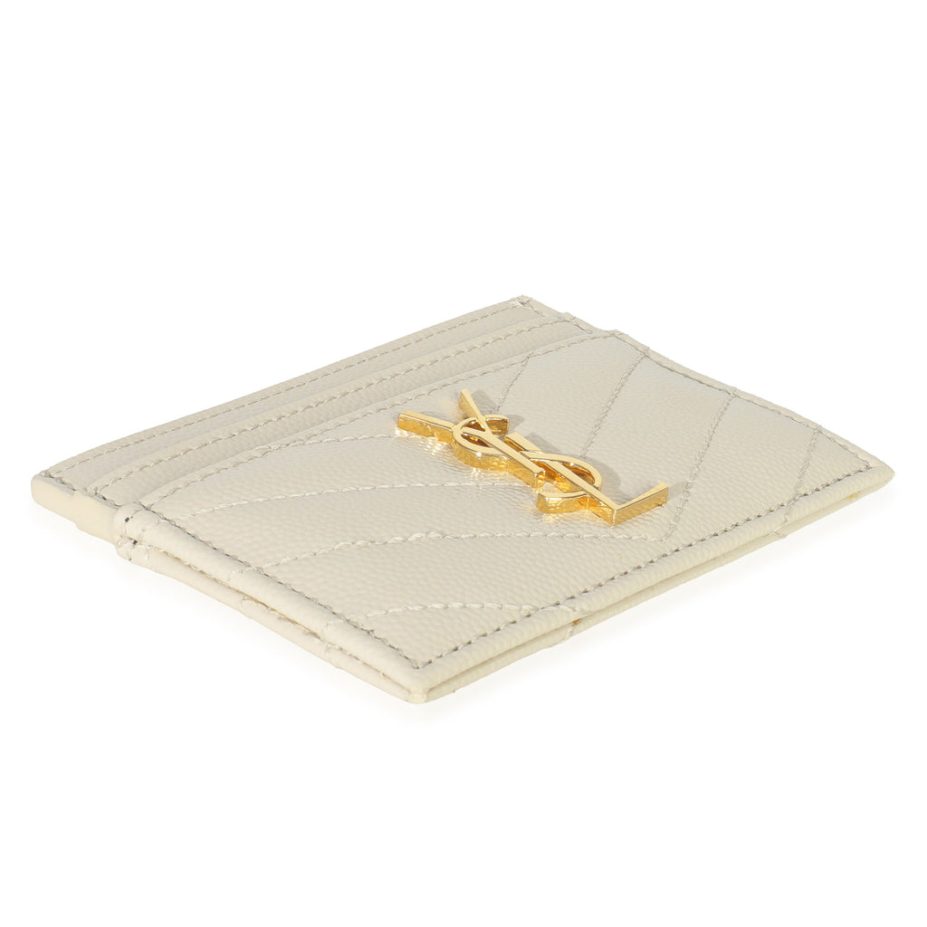Saint Laurent Blanc Vintage Grain De Poudre Matelasse Cassandre Card Case