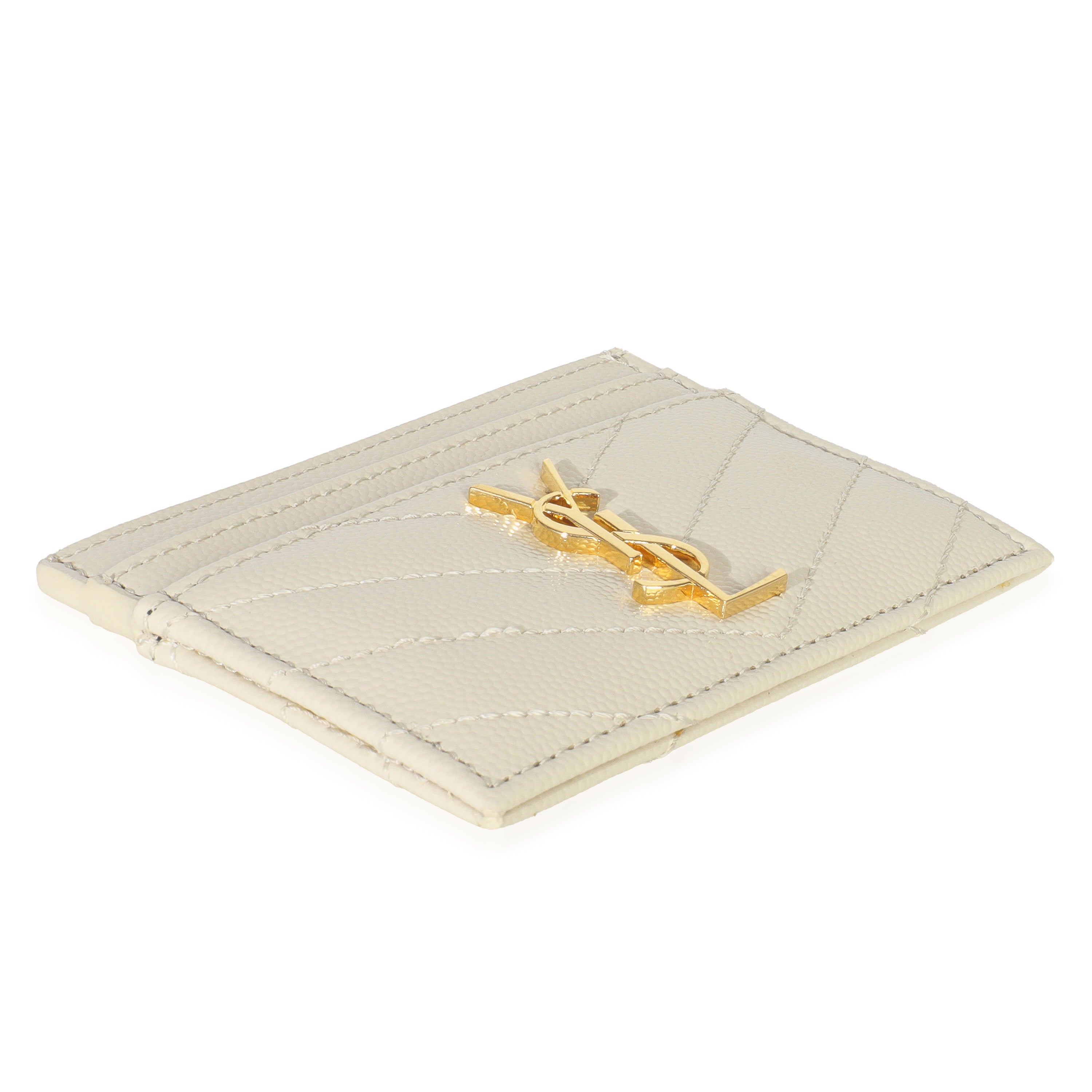 Saint Laurent Blanc Vintage Grain De Poudre Matelasse Cassandre Card Case