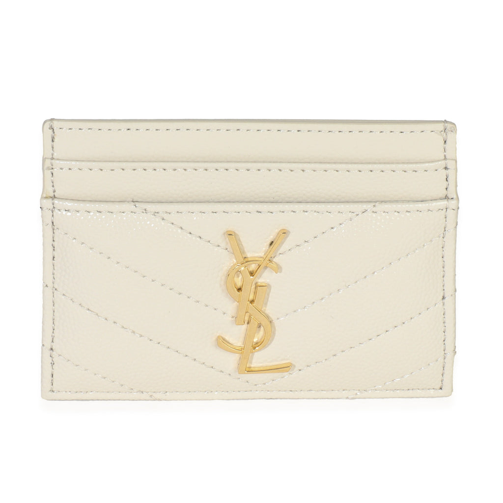 Saint Laurent Blanc Vintage Grain De Poudre Matelasse Cassandre Card Case