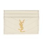 Saint Laurent Blanc Vintage Grain De Poudre Matelasse Cassandre Card Case