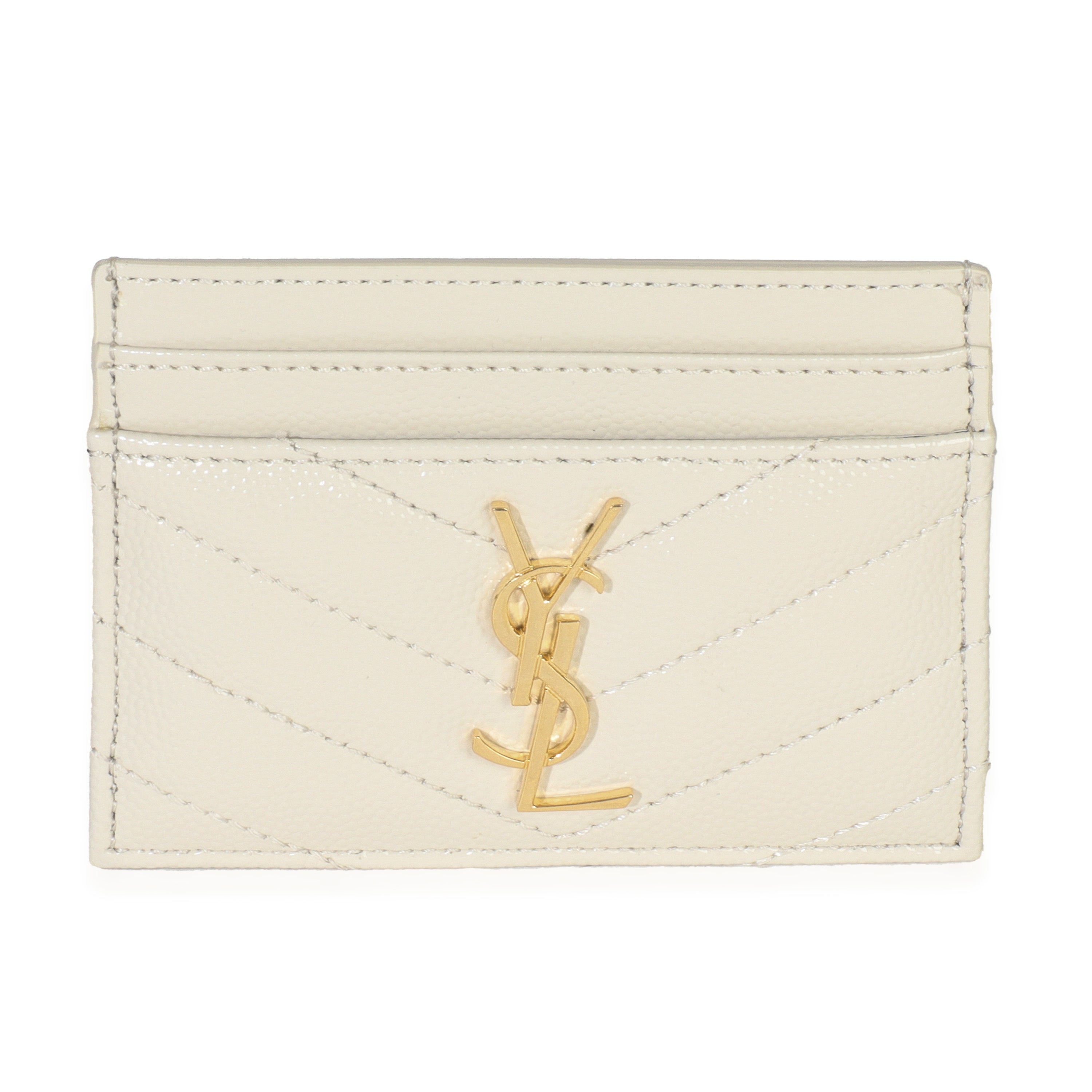 Saint Laurent Blanc Vintage Grain De Poudre Matelasse Cassandre Card Case