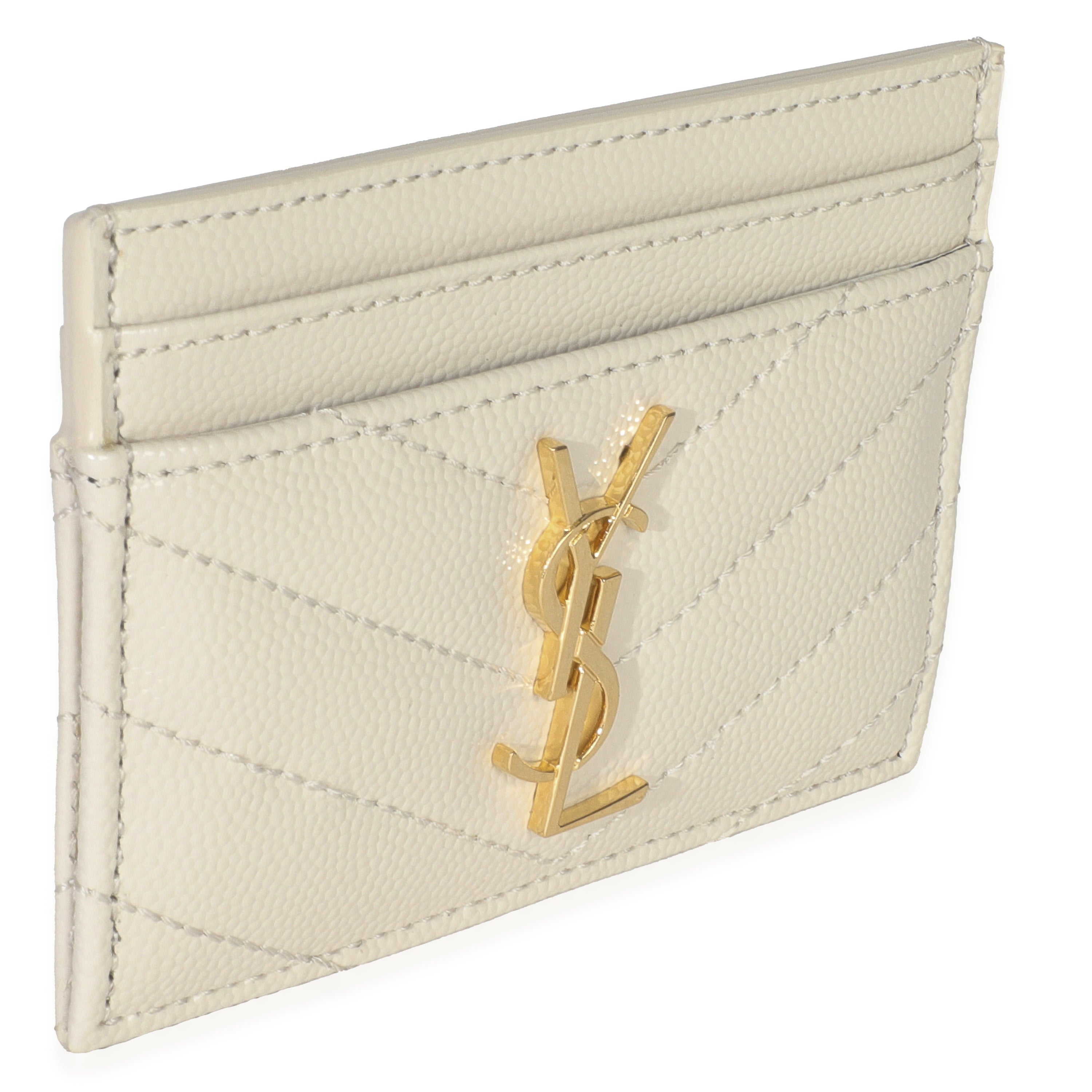 Saint Laurent Blanc Vintage Grain De Poudre Matelasse Cassandre Card Case