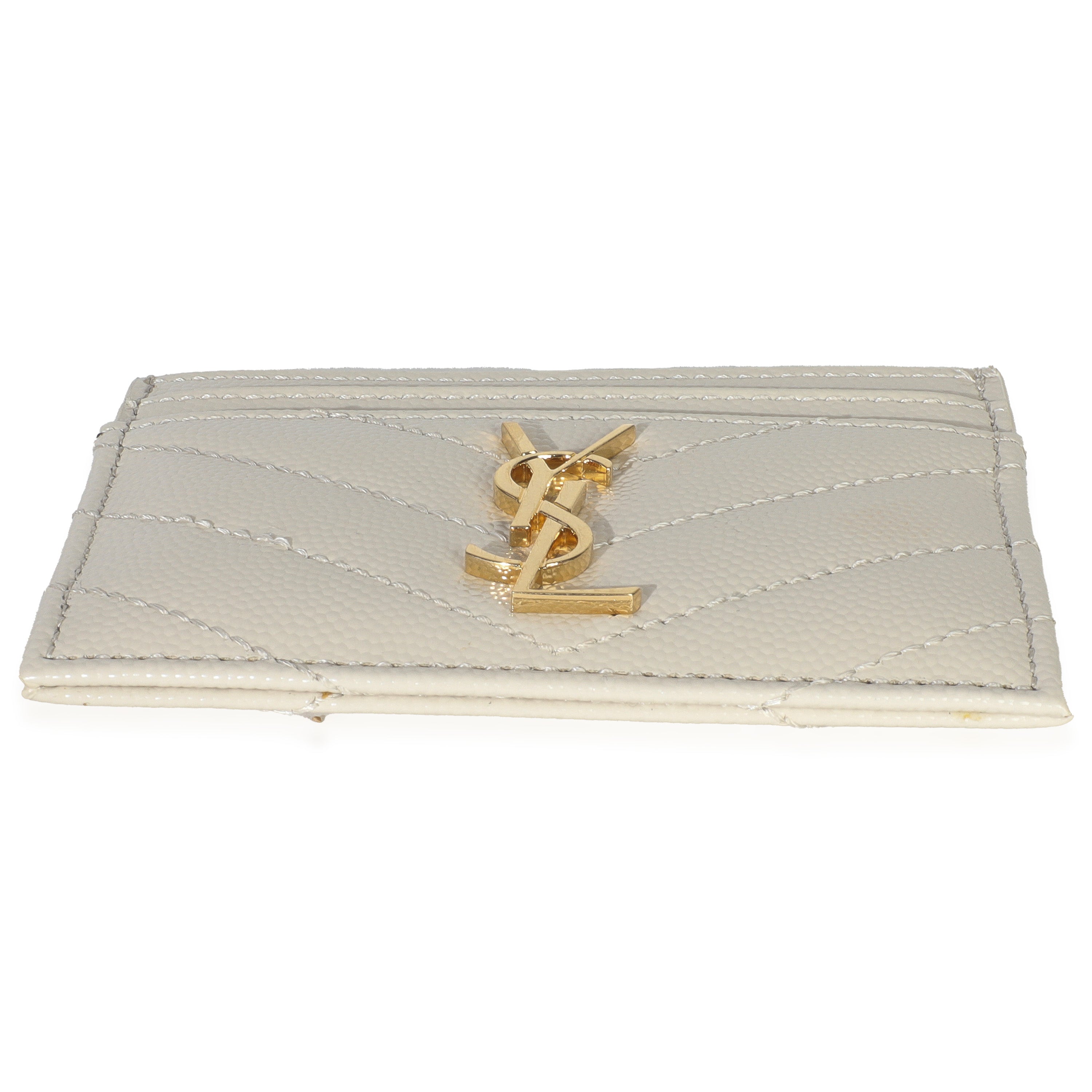 Saint Laurent Blanc Vintage Grain De Poudre Matelasse Cassandre Card Case