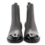 Chanel Calfskin Patent Cap Toe CC Short Boots 39 Grey Black