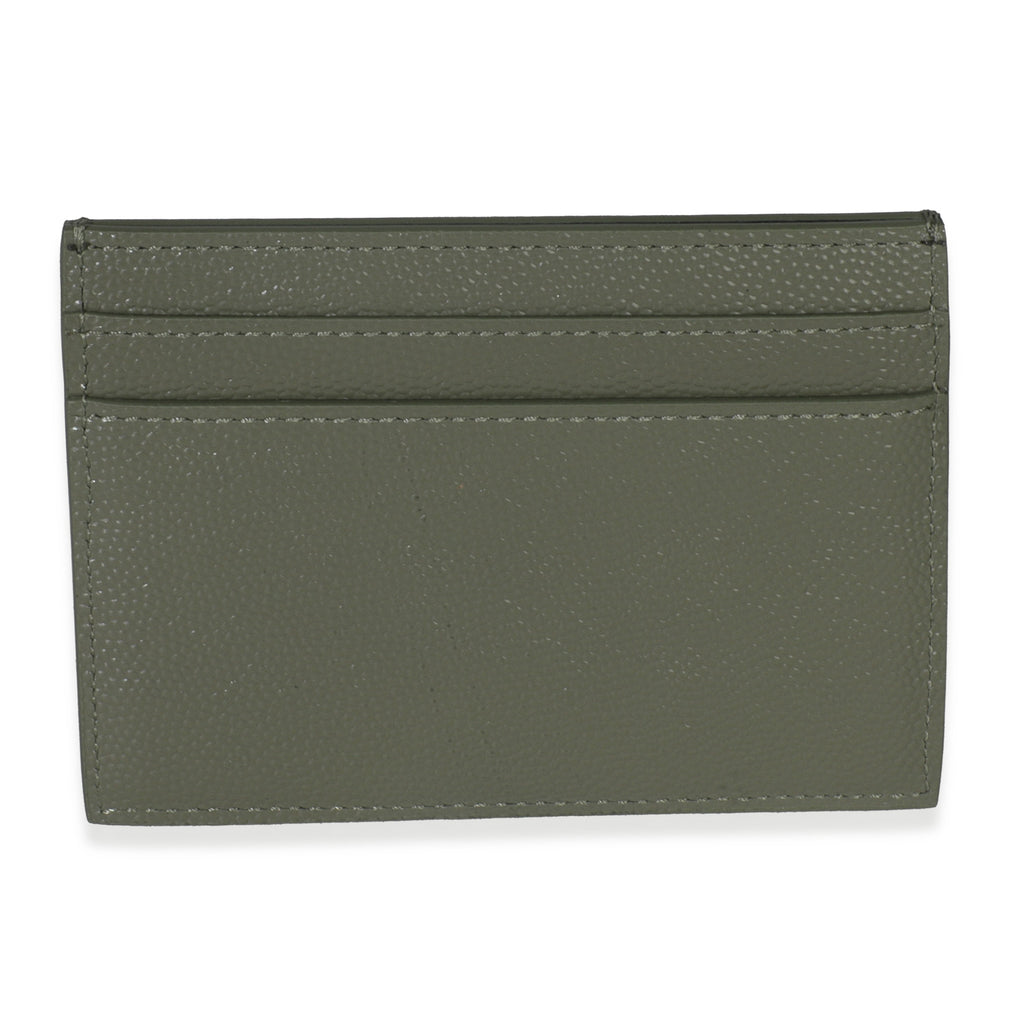 Saint Laurent Light Khaki Grain De Poudre Credit Card Case