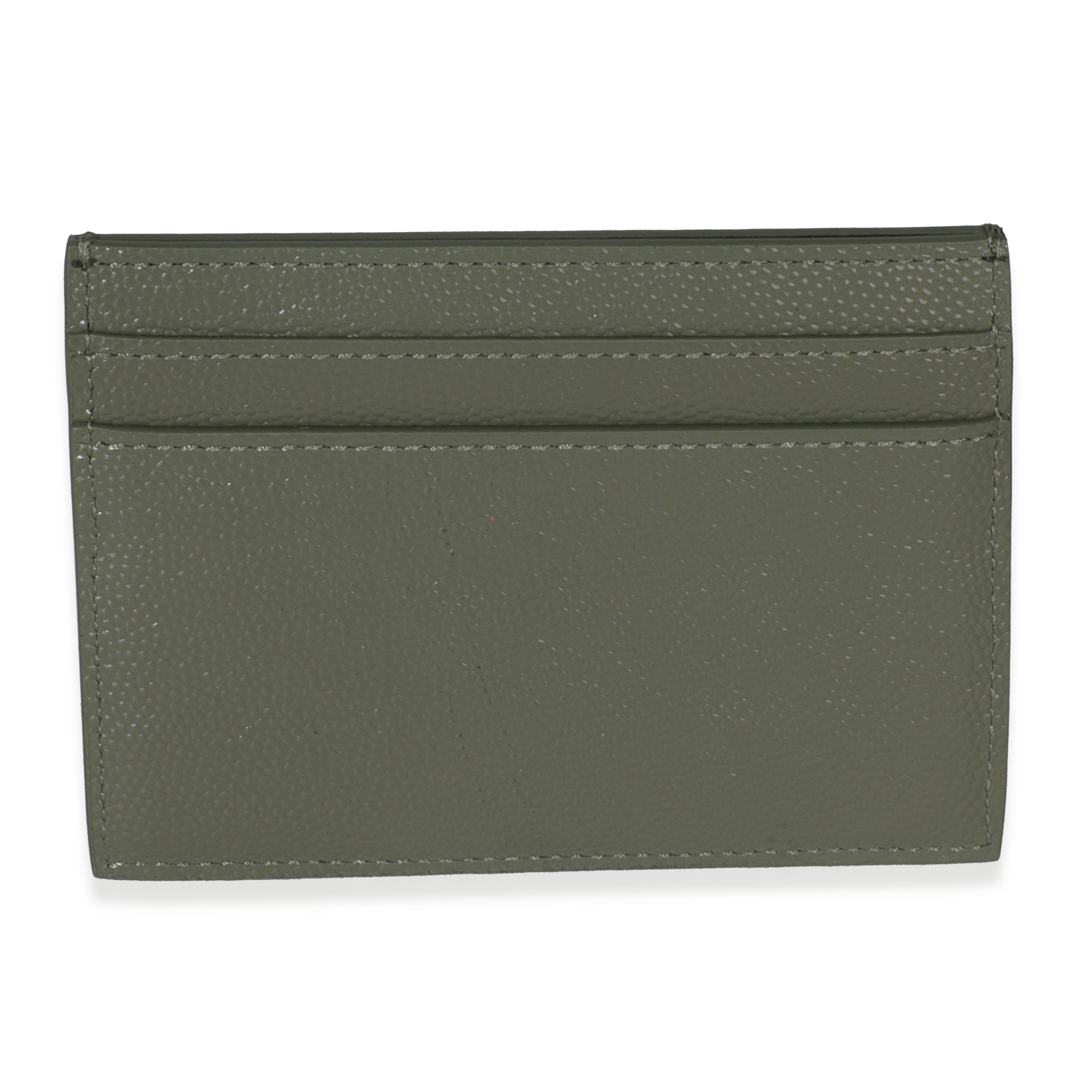 Saint Laurent Light Khaki Grain De Poudre Credit Card Case