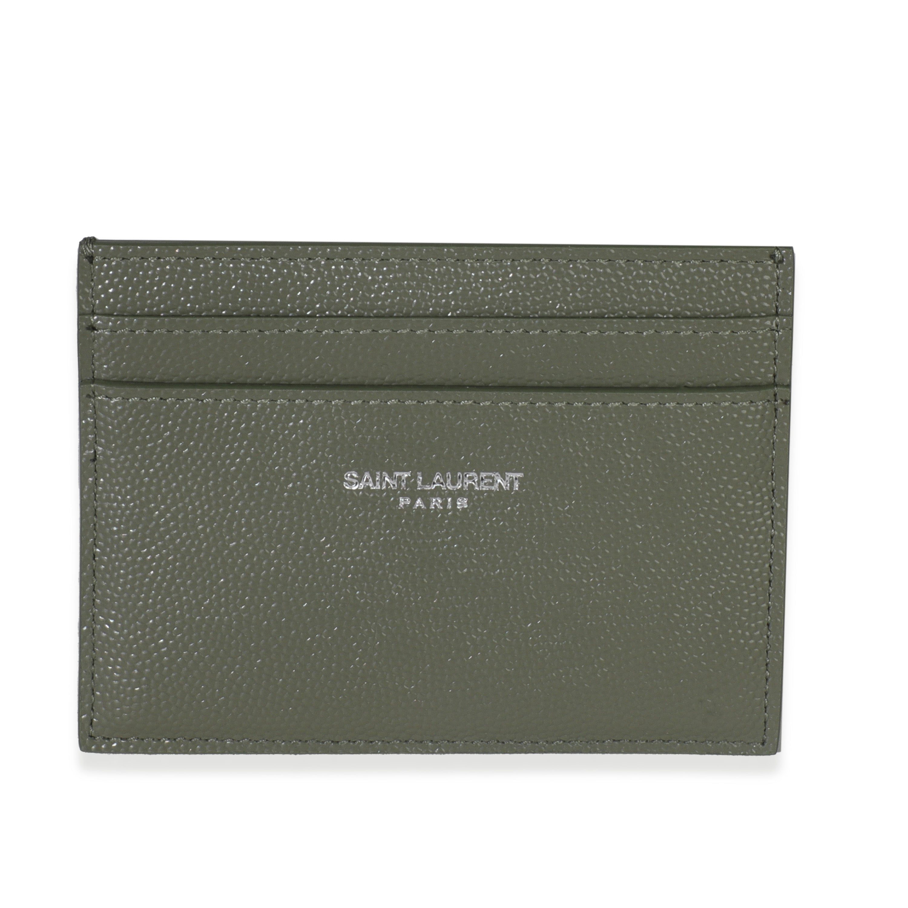 Saint Laurent Light Khaki Grain De Poudre Credit Card Case